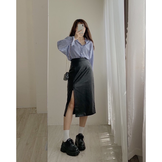 Chân váy da xẻ tà 004
