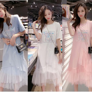 ĐẦM DẠO PHỐ NGẮN TAY DÁNG DÀI PHỐI LƯỚI TẠO CHÂN VÁY XÒE