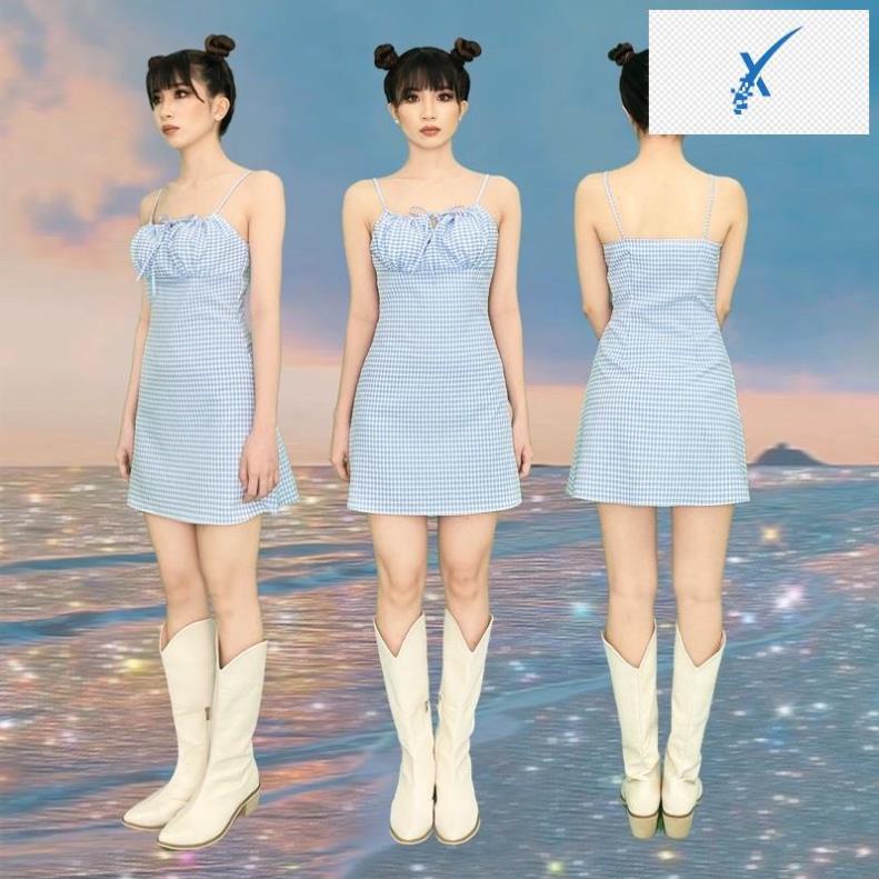 👚👗👚👗 DALLA Đầm váy hai dây caro rút ngực DALLA SAIGON 👚👗