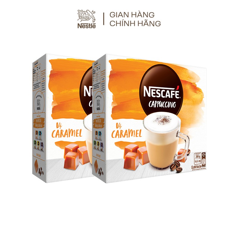 Combo 2 hộp Cà phê hòa tan NESCAFÉ Cappuccino vị Caramel BAO BÌ MỚI (10 gói x 20g)