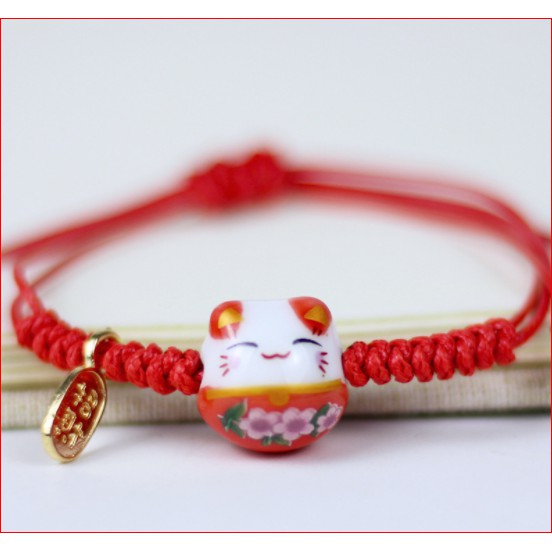 😻😻😻 Vòng tay mèo may mắn -mèo thần tài Maneki neko 4.9 - màu đỏ 😻😻😻