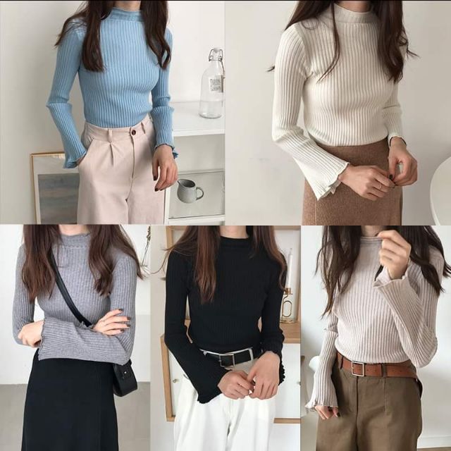 Hàng Sẵn_ Áo len tăm nhỏ tay loe ulzzang | BigBuy360 - bigbuy360.vn