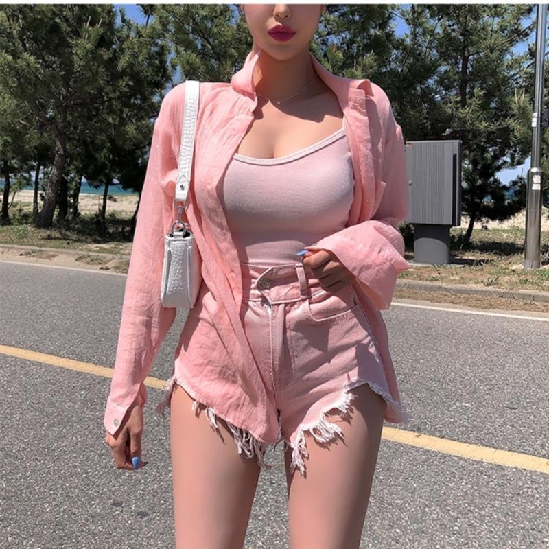 Bán Chạy!F &amp; X Quần Short Denim Dáng Chữ A Lưng Cao Màu Hồng Cá Tính Phong Cách Mùa Hè Size Lớn mm