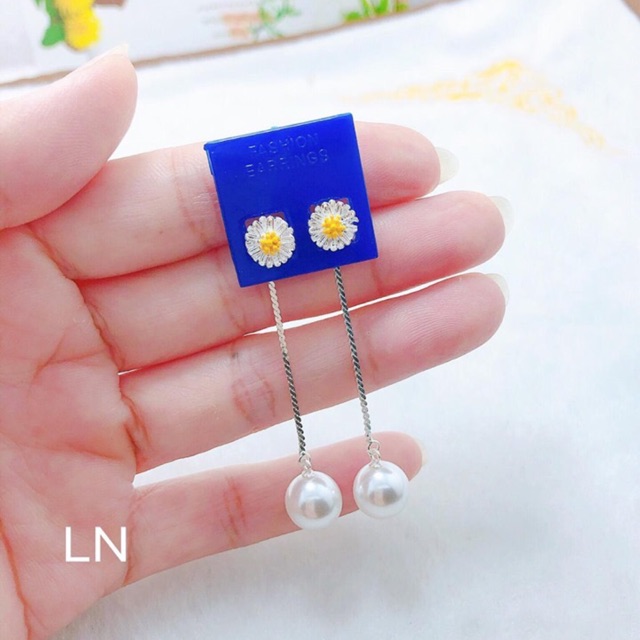 Bông tai cúc hoạ mi tua trai bạc ta