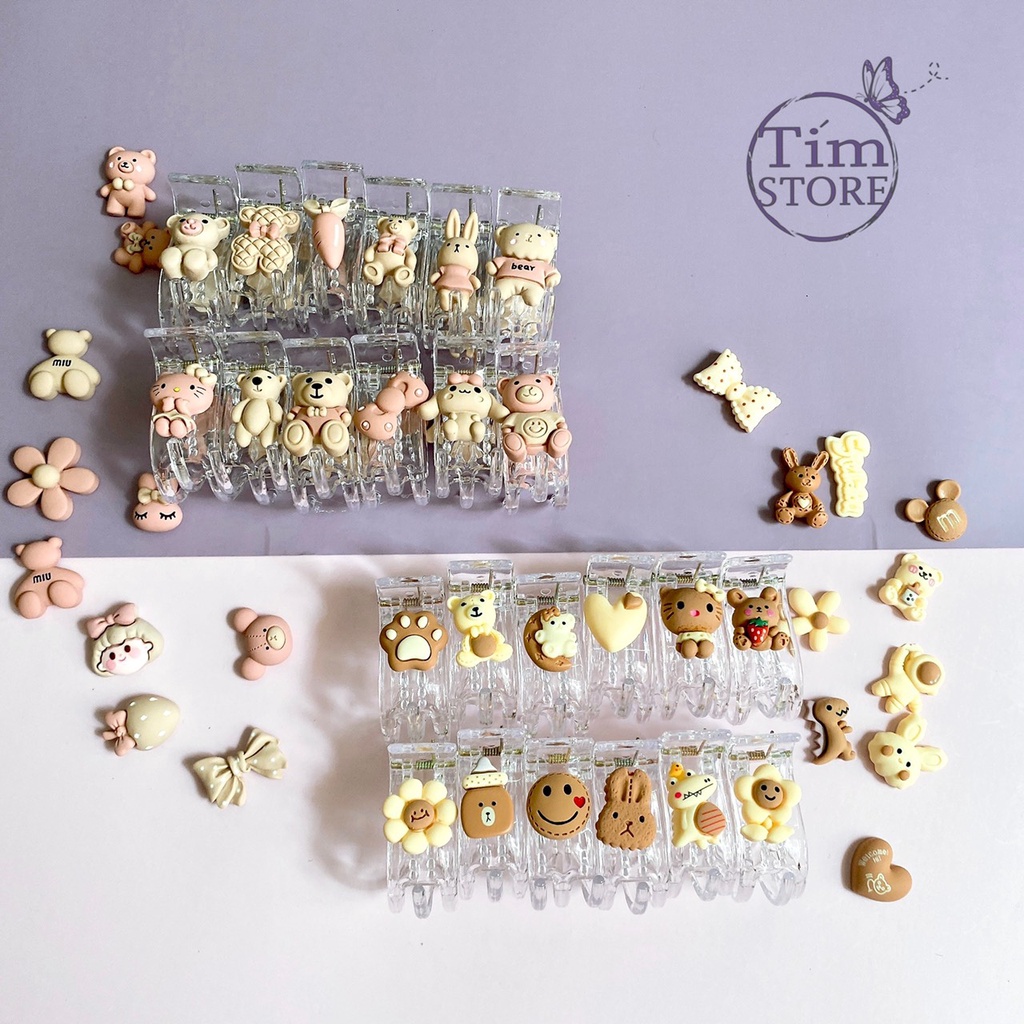 Kẹp càng cua 5 răng lố 12 gấu lotso losto gắn charm nâu hồng sữa TÍM STORE phụ kiện búi tóc dễ thương