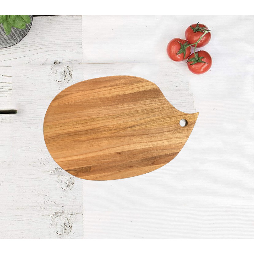 Hot Thớt gỗ teak hình oval có lỗ treo tay cầm 290x210x18 MM - Wood Cutting Boards Hàng Xuất Khẩu Châu Âu