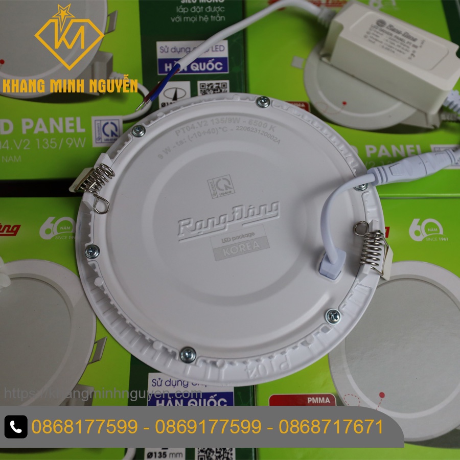 Đèn LED Panel âm trần (Downlight) RẠNG ĐÔNG PT04 V2 135/12W có 2 màu trắng 6500K và vàng 3000K, đường kính khoét 135mm