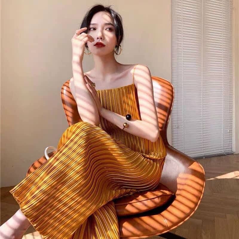 🎁🎁 Đầm maxi hai dây dập ly sang trọng 3 màu (Có ảnh thật)