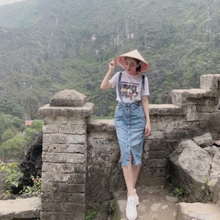 Chân váy yếm denim zara