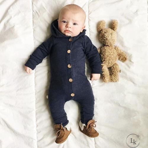 Jumpsuit Bodysuit Romper Liền Mảnh Có Nón Hoodie Cho Các Bé Nhỏ Sơ Sinh