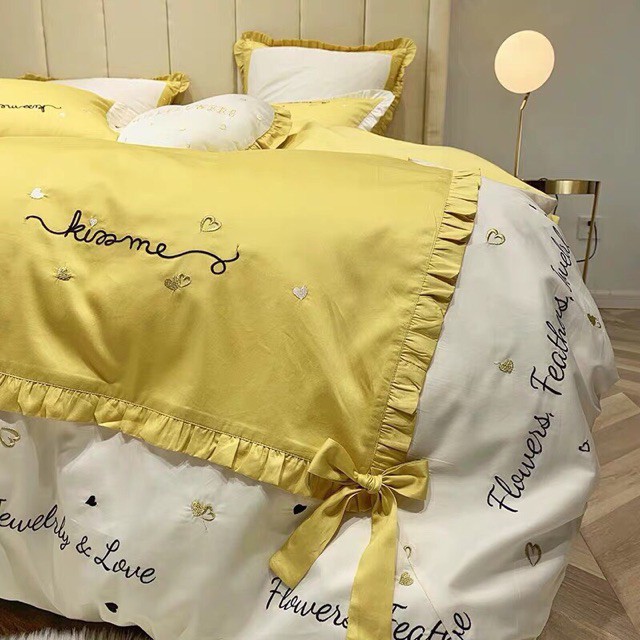 Siêu phẩm set chăn ga gối Kiss me phối 7 món cao cấp