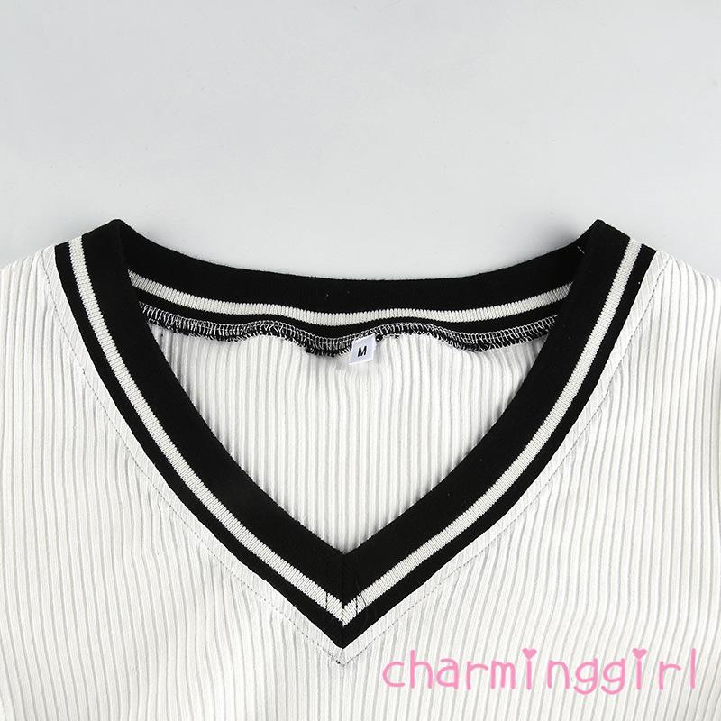 Áo Dệt Kim Tay Ngắn Cổ Chữ V Thiết Kế Đơn Giản Hợp Thời Trang