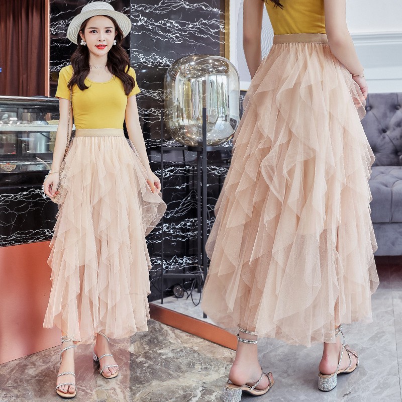 Chân váy dài xếp ly eo ao, chân váy lưới nhọn hoang dã VD0023 | BigBuy360 - bigbuy360.vn