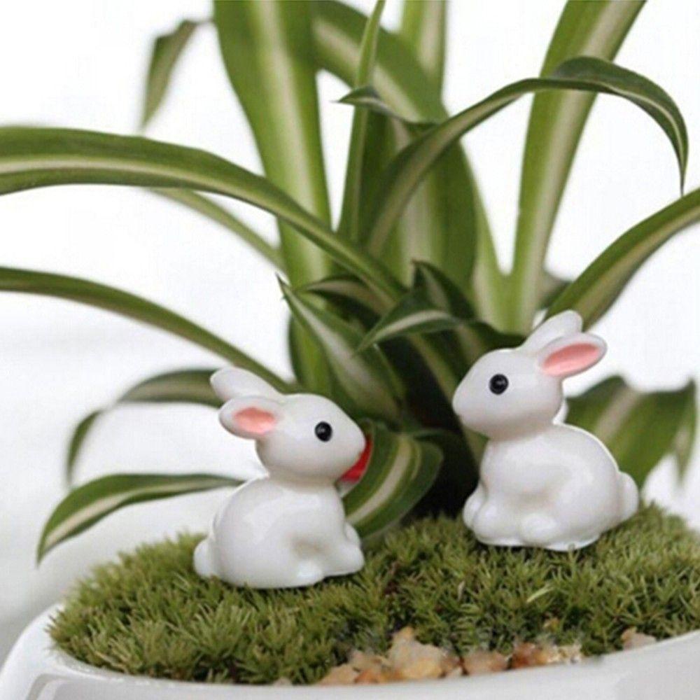 Set 2 Tượng Thỏ Trắng Trang Trí Chậu Cây Bonsai