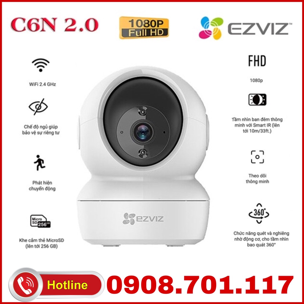 Camera Wifi Ezviz C6N (CS-CV246) 1080P 2M - Camera Không Dây, Xoay 360, Đàm Thoại 2 Chiều, Kèm Thẻ Nhớ