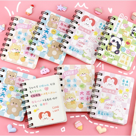 Sổ tay lò xo cô gái hồng hạc báo mèo SV8 8x11 cm 80 trang dễ thương hoạt hình mini