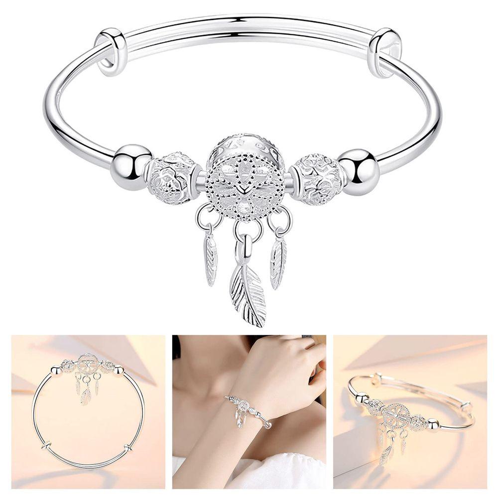EUCA Vòng Tay Mạ Bạc Mặt Dreamcatcher Lông Vũ Kim Loại