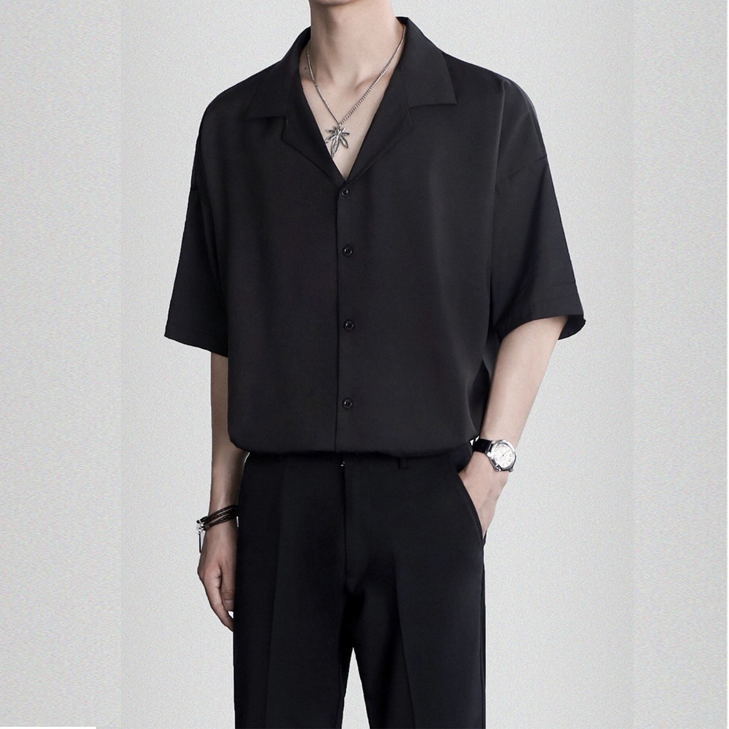 Áo sơ mi ngắn tay nam nữ form rộng cổ vest unisex tay lỡ chất vải đũi cao cấp chống nhăn AUTOMAN A04