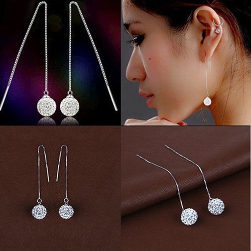 Hoa tai dáng dài xi bạc cho nữ