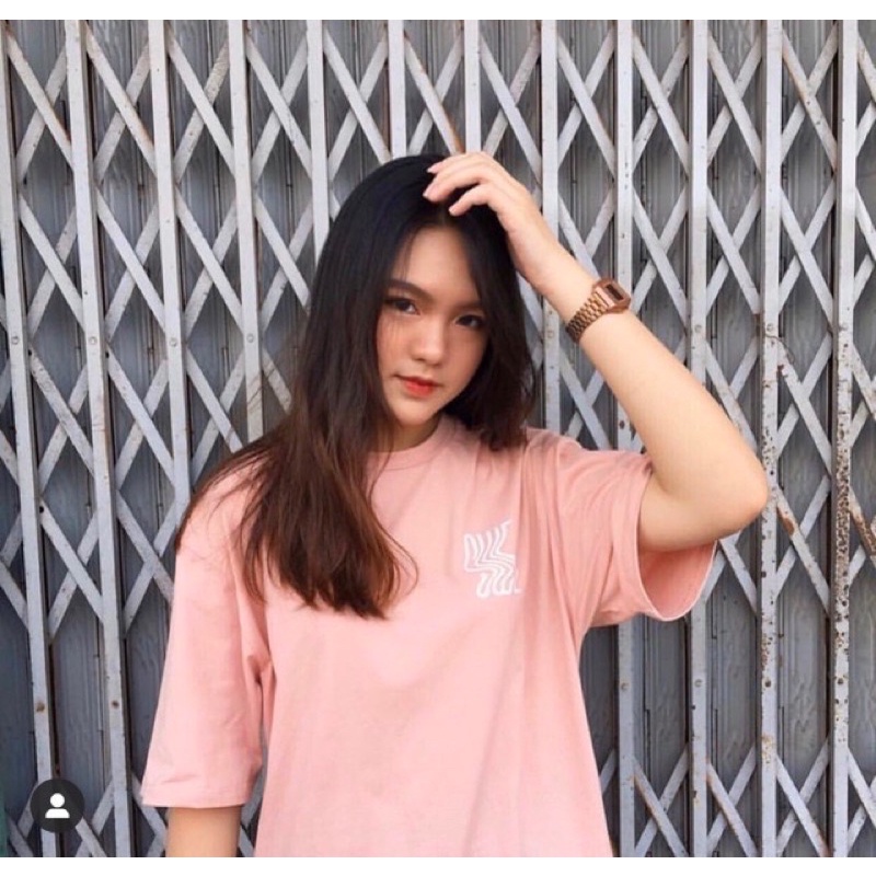 áo thun unisex form rộng nam nữ màu hồng gợn sóng