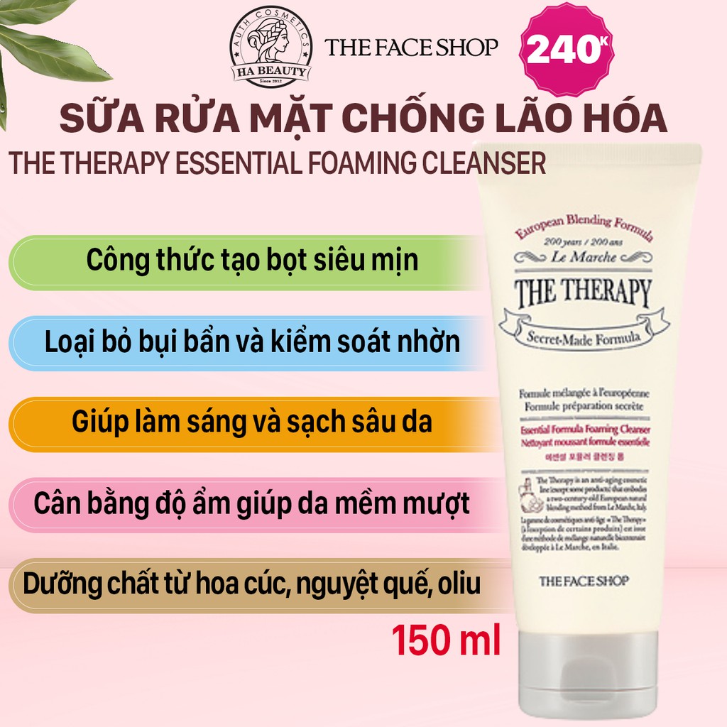 Sữa rửa mặt cấp ẩm chống lão hóa sạch sâu The Face Shop The Therapy Essential Foaming Cleanser 150ml dưỡng ẩm sâu