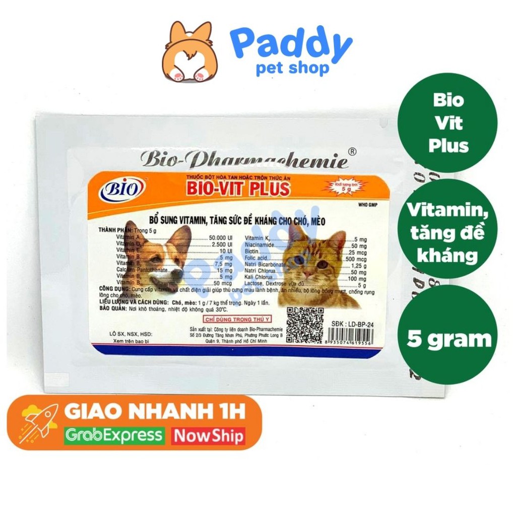  Bột Bổ Sung Vitamin Tăng Đề Kháng Cho Chó Mèo Bio Vit Plus (5g)