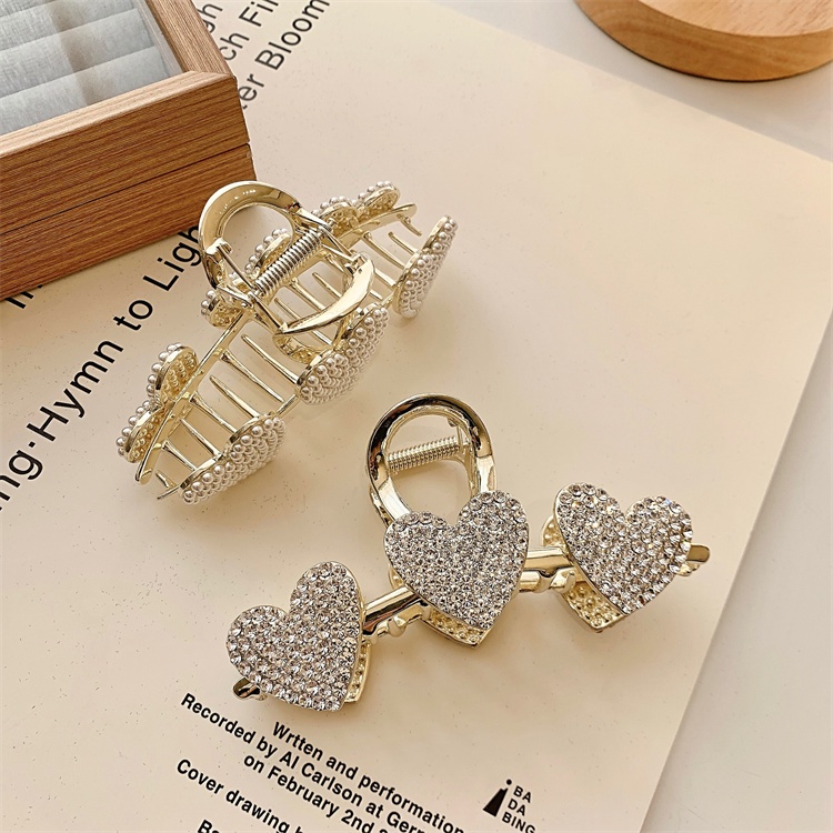 Kẹp Tóc Đính Đá Pha Lê Hình Trái Tim Sang Trọng Phong Cách Hàn Quốc