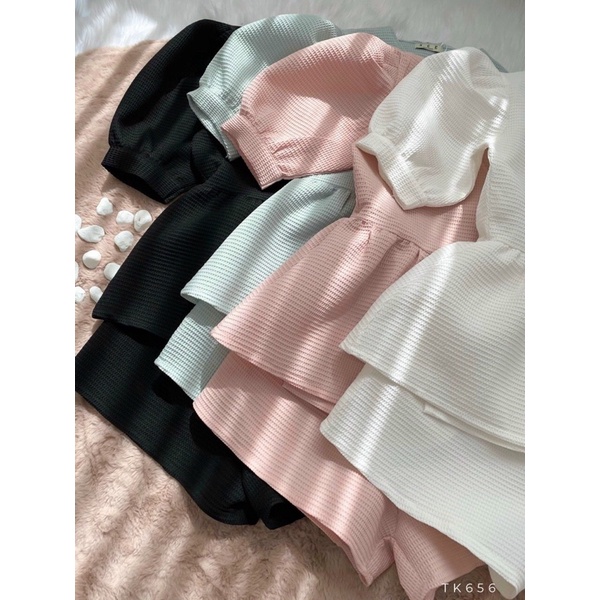 Set đồ⚡️ Set áo đắp chéo quần short ngắn nữ chất xốp freesize 4 màu đen, trắng, hồng, xanh NPSET003