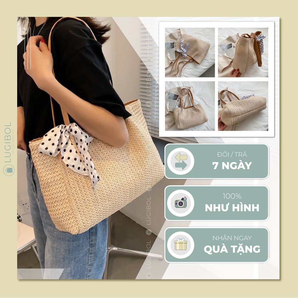 Túi cói xách tay, đeo vai nữ tính, nhẹ nhàng TẶNG KÈM NƠ LUGIBOL LG16