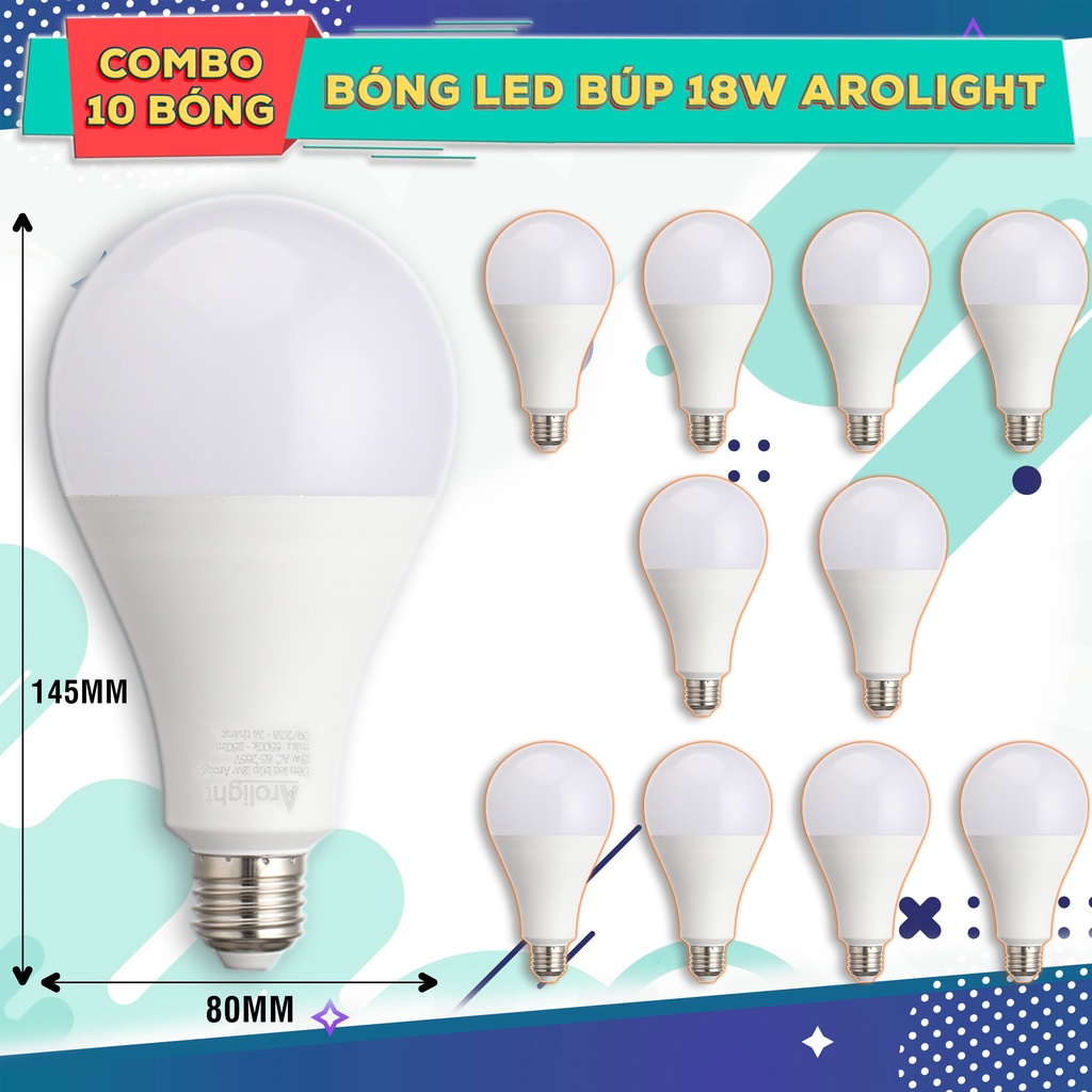 Combo 10 Bóng LED Búp kín nước 12W 18W Arolight Trắng/Vàng siêu sáng, hàng cty chính hãng BH 12 tháng