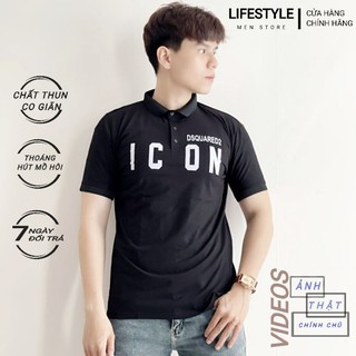 Áo thun nam tay ngắn cổ trụ chất cotton thêu họa tiết thấm hút mồ hôi form hàn quốc dáng vừa
