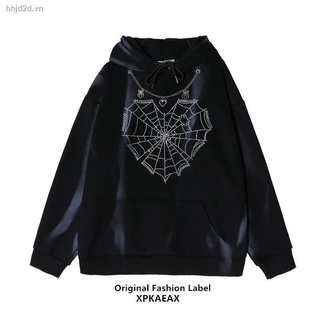 Áo hoodie nhung dày thiết kế hình nhện trái tim kim cương hợp thời trang cho nam XPKAEAX