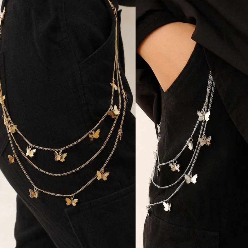 Youyo Móc Khóa Dây Xích Nhiều Lớp Hình Bướm Phong Cách Hip hop Đường Phố Dành Cho Nữ