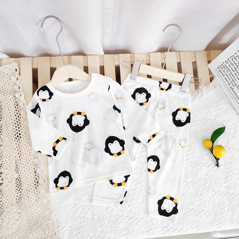 Bộ Dài Tay Cotton Lưới Mặc Đi Ngủ Nằm Máy Điều Hòa Cho Bé Trai Gái size 1-7 tuổi