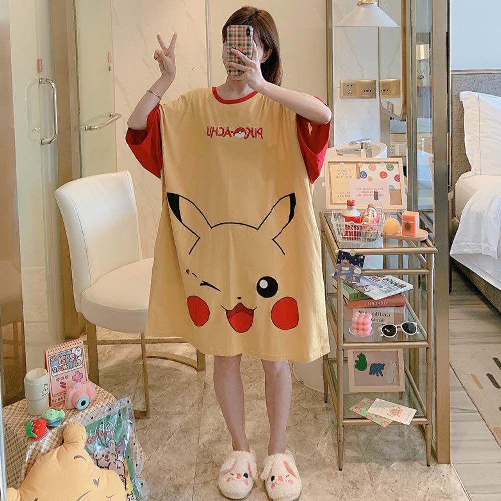 Đầm Ngủ Dáng Rộng Họa Tiết Hoạt Hình Doraemon Chuột Mickey Thời Trang Mùa Hè Hàn Quốc Dành Cho Nữ