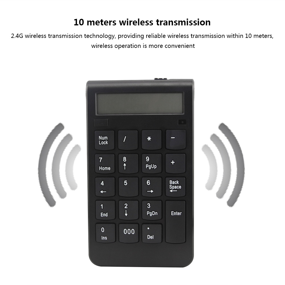 Bàn Phím Số Không Dây 2.4G Màu Đen Di Động Với Màn Hình Kỹ Thuật Số Có Thể Sạc Lại Cho Máy Tính / Laptop
