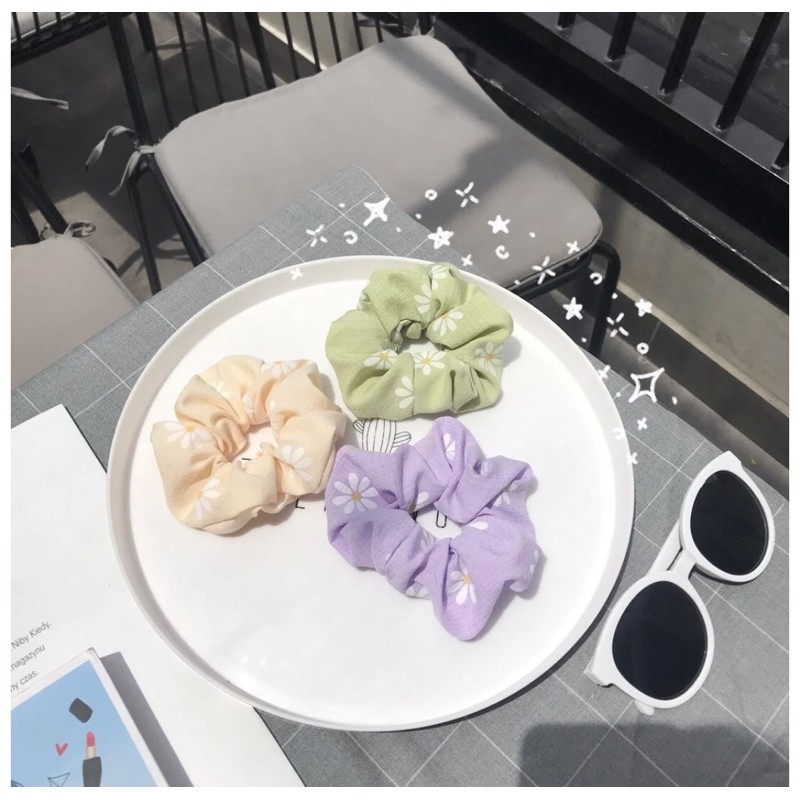[RẺ VÔ ĐỊCH] Cột tóc scrunchies hoa cúc vải thun gân