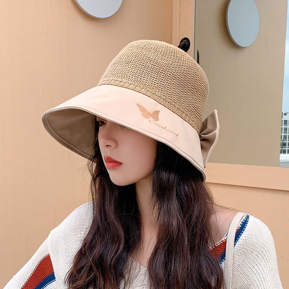 Mũ chống nắng vải cotton thông thoáng thiết kế có thể xếp lại chống tia uv họa tiết hình bươm bướm cho nữ