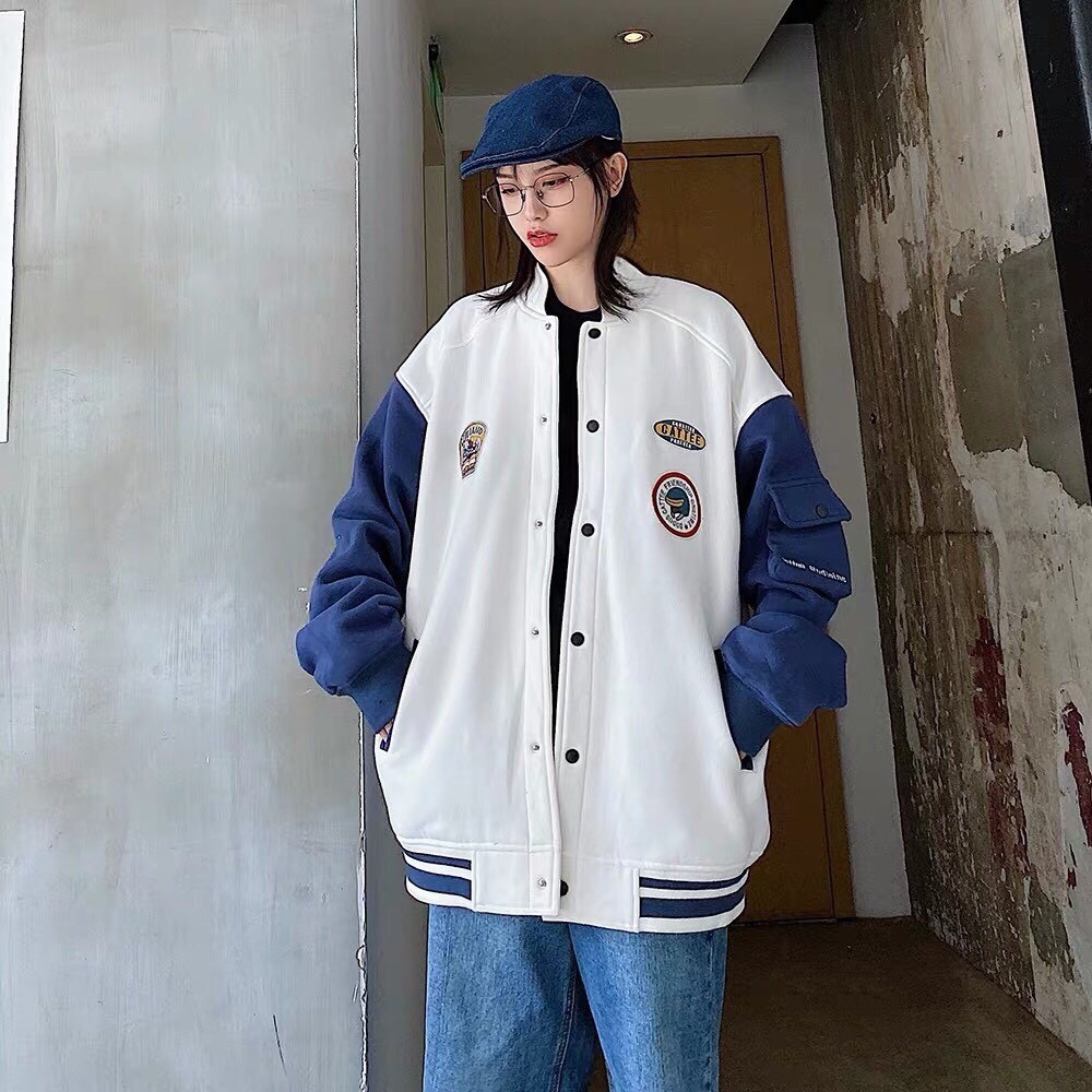 ÁO KHOÁC NỈ BOMBER TÚI HỘP TAY CATTEE Unisex CHẤT nỉ ngoại dày đẹp - ÁO BOMBER RAGLAN TRẮNG XANH | BigBuy360 - bigbuy360.vn