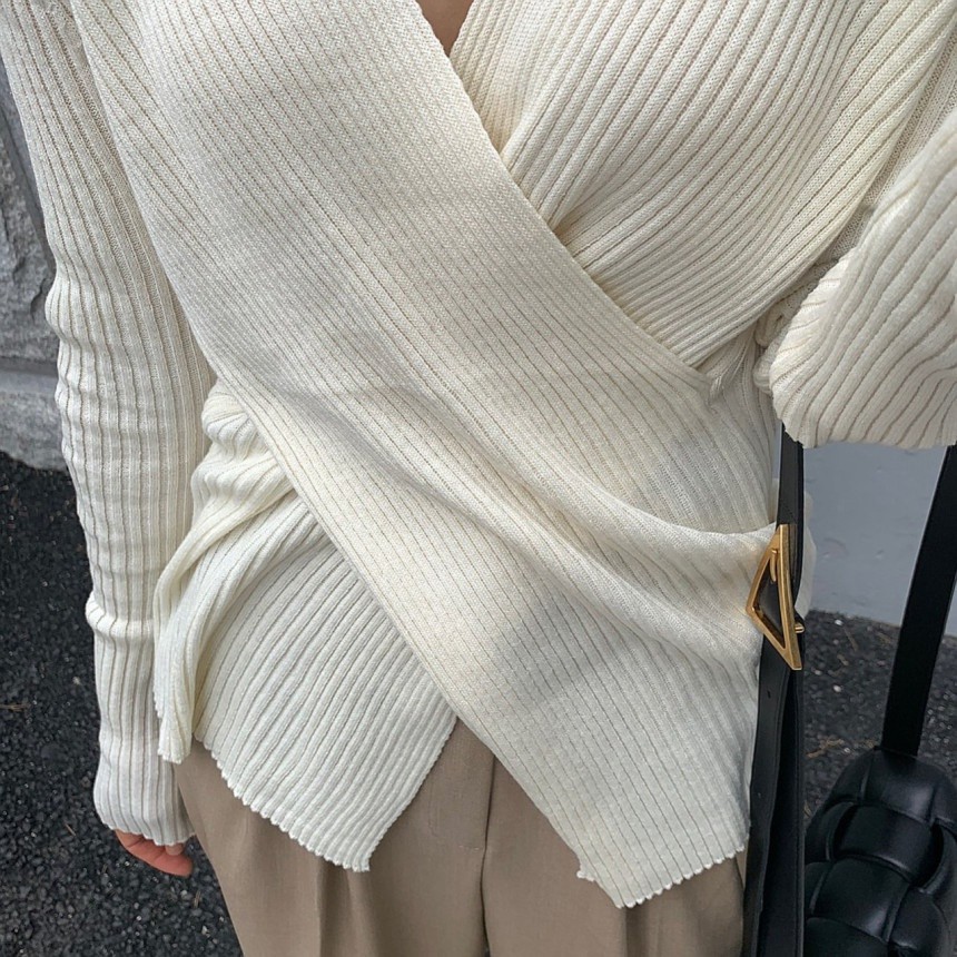 (a256) áo len Hàn Quốc sang trọng mùa thu thanh lịch cổ chữ V vạt chéo vải le dệt kim (kèm ảnh khách) | BigBuy360 - bigbuy360.vn