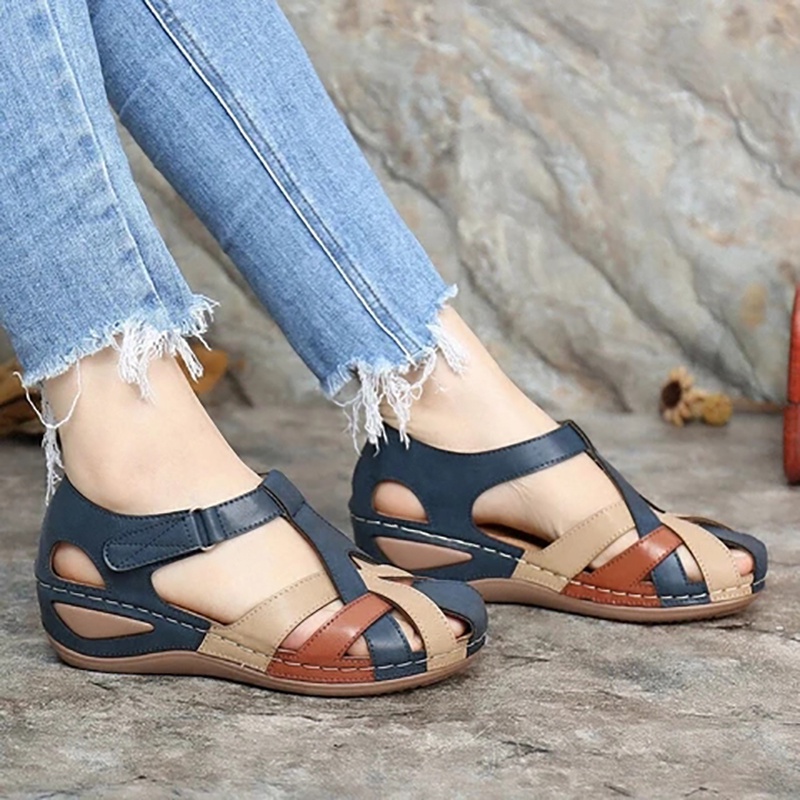 Tikp Giày sandal đế xuồng dày chống trượt phong cách retro thời trang dành cho nữ