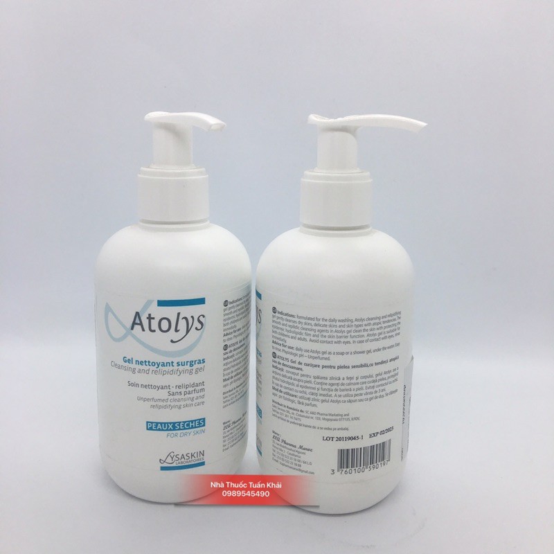 Gel ATOLYS Làm Sạch Nhẹ Cho Da Khô , Da Nhạy Cảm, Dị Ứng - 200ml