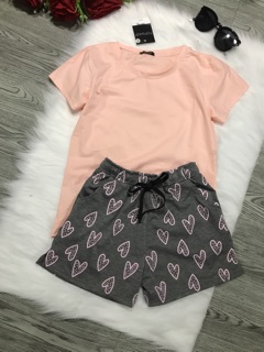 Bộ mặc nhà nữ quần đùi tim