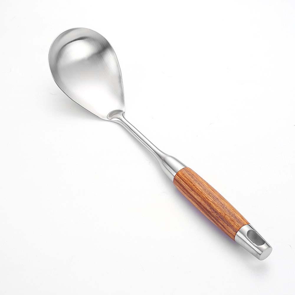 Muỗng Nấu Ăn Bằng Thép Không Gỉ 304 Tay Cầm Bằng Gỗ Hồng Sắc
