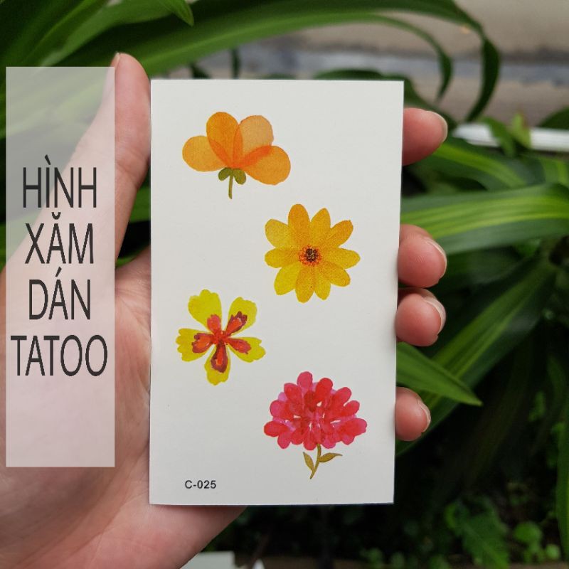 Hình xăm 4 hoa mini c25. Xăm dán tatoo mini tạm thời, size &lt;10x6cm