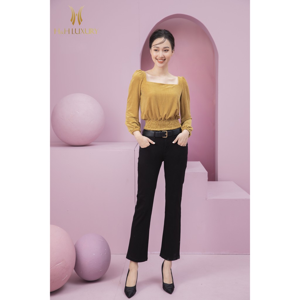 Quần jean nữ Ống Loe Đen Túi cách điệu Dáng loe nhẹ cực sang - Quần vải bò xịn  Thời trang nữ H&H Luxury