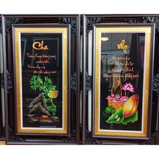 tranh thêu vi tính thành phẩm cha mẹ chưa khung