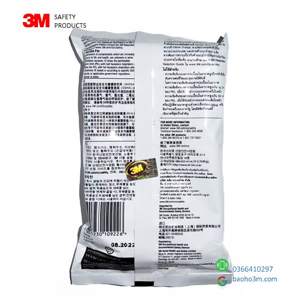 3M 6003-Phin lọc mặt nạ phòng độc 3M lọc hơi hữu cơ và hơi axit như chlorine, HCl, SO2, H2S, HF dùng cho xi mạ kim loại