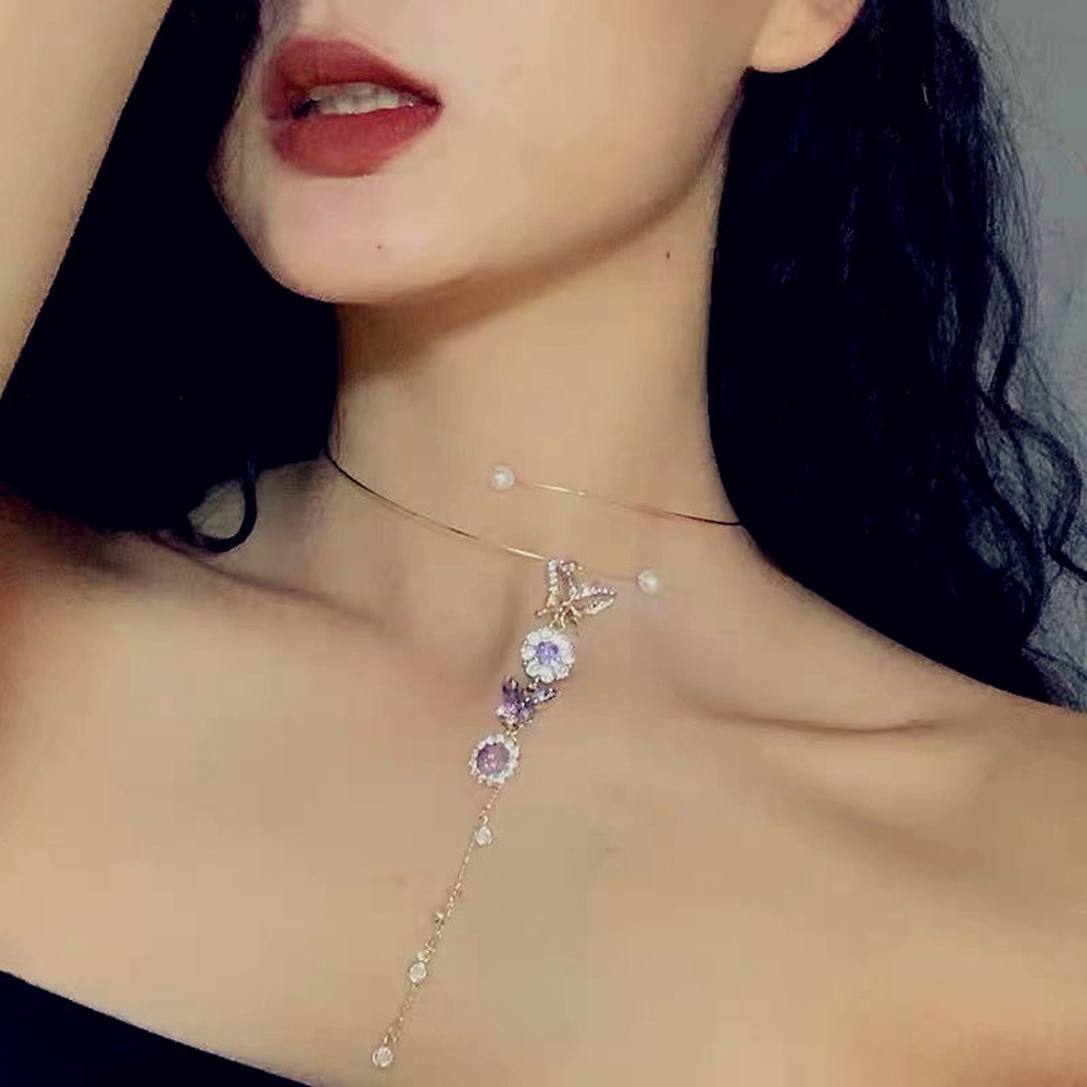 vòng cổ Choker Đính Ngọc Trai / Hoa / Bướm Nhiều Màu Thời Trang Cho Nữ
