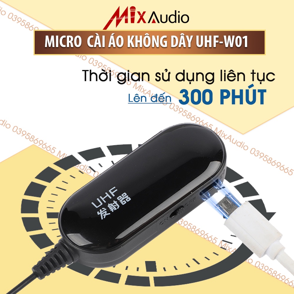 Mic Không Dây Cài Áo W01 Sử Dụng Sóng UHF Kết Nối Loa Trợ Giảng, Loa Kéo, Amly, Điện thoại, ⚡BH 1 NĂM⚡